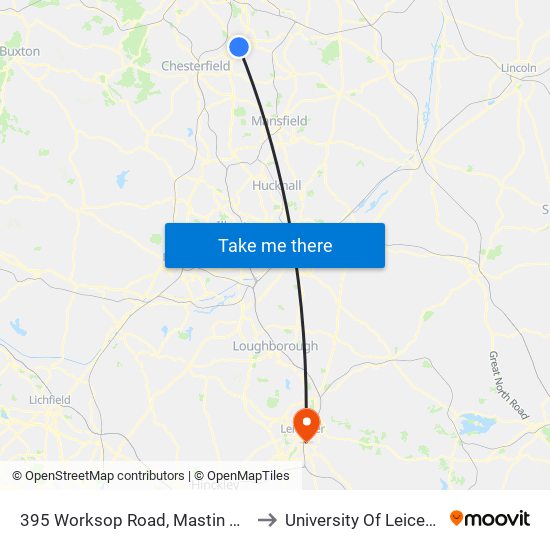 395 Worksop Road, Mastin Moor to University Of Leicester map