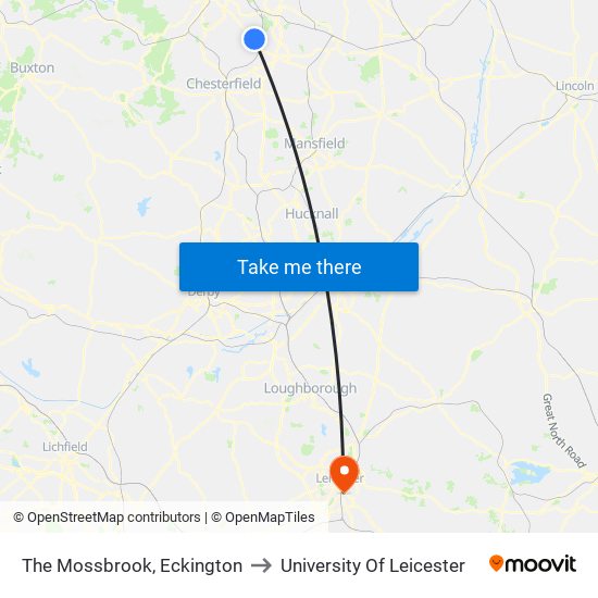 The Mossbrook, Eckington to University Of Leicester map