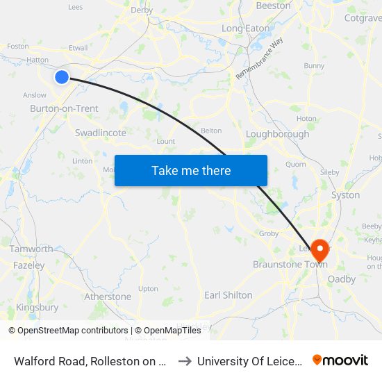 Walford Road, Rolleston on Dove to University Of Leicester map