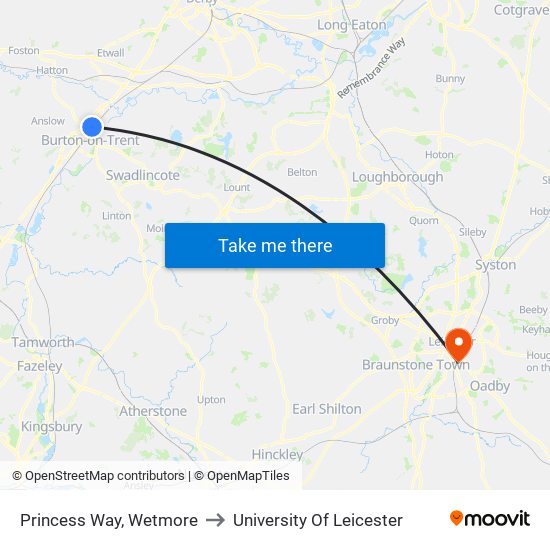 Princess Way, Wetmore to University Of Leicester map