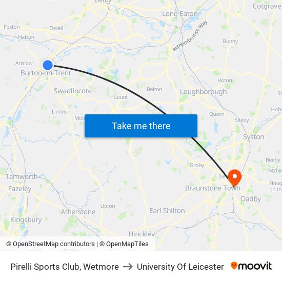 Pirelli Sports Club, Wetmore to University Of Leicester map