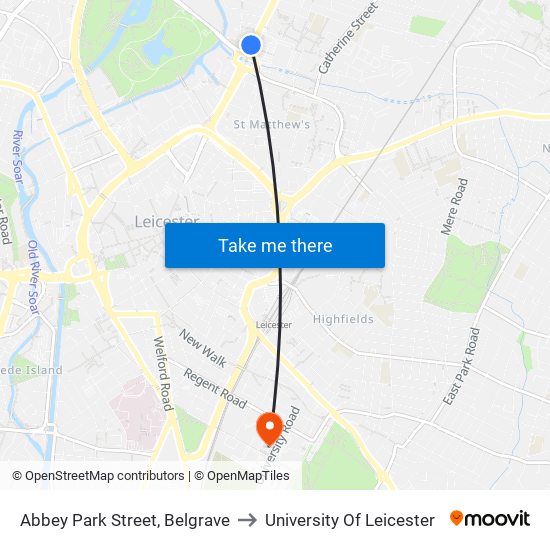 Abbey Park Street, Belgrave to University Of Leicester map