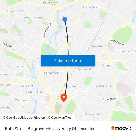 Bath Street, Belgrave to University Of Leicester map