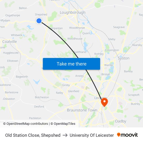 Old Station Close, Shepshed to University Of Leicester map