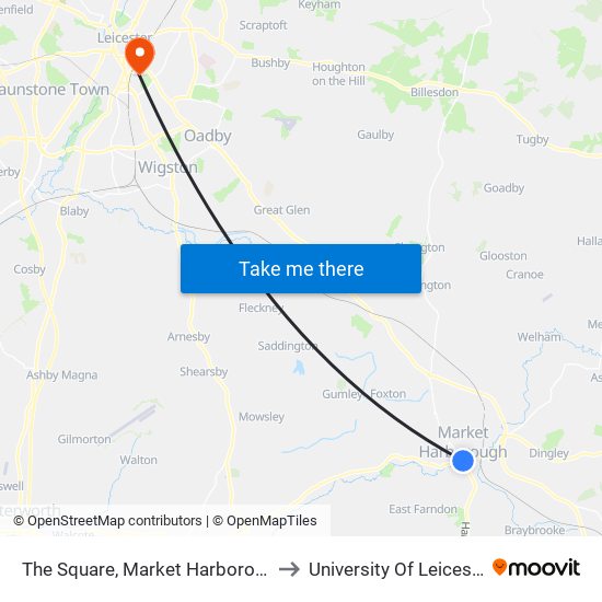 The Square, Market Harborough to University Of Leicester map