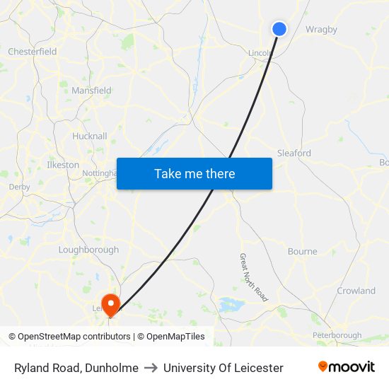 Ryland Road, Dunholme to University Of Leicester map