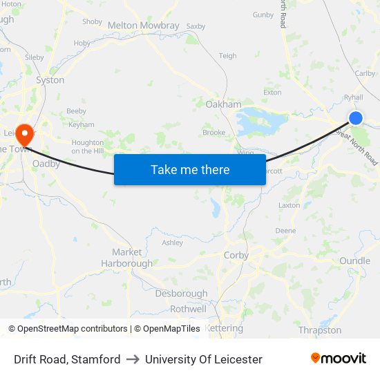 Drift Road, Stamford to University Of Leicester map