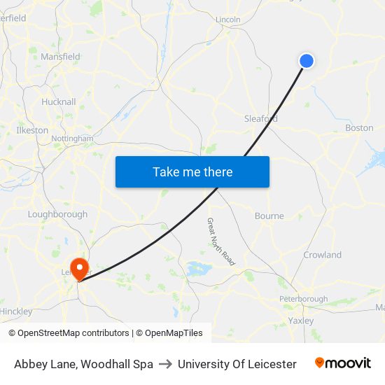Abbey Lane, Woodhall Spa to University Of Leicester map