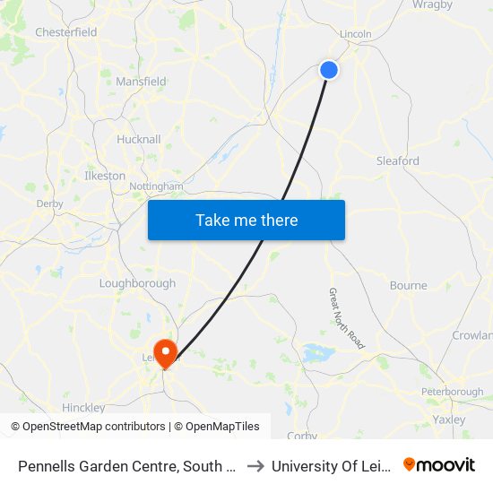 Pennells Garden Centre, South Hykeham to University Of Leicester map