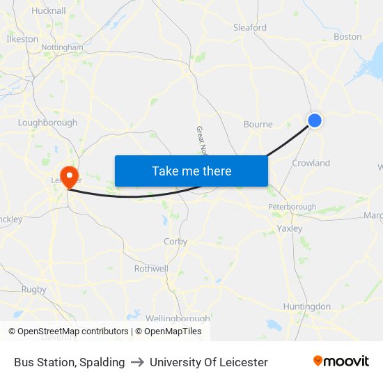 Bus Station, Spalding to University Of Leicester map