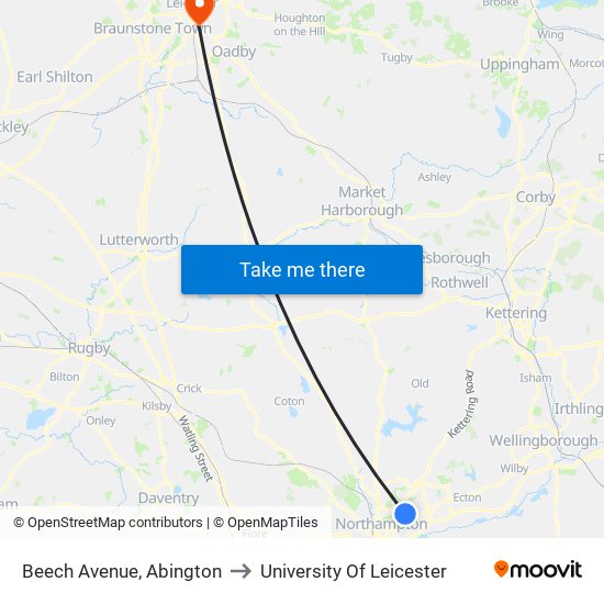 Beech Avenue, Abington to University Of Leicester map