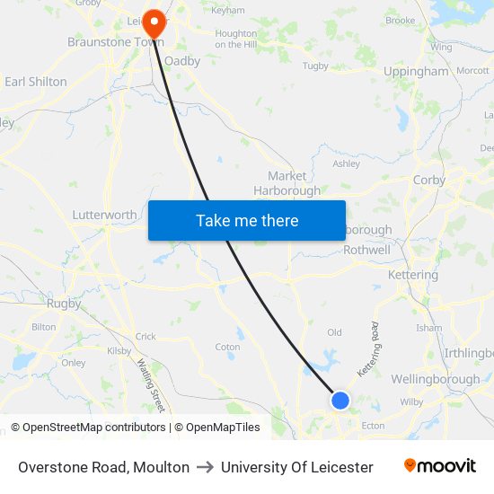 Overstone Road, Moulton to University Of Leicester map