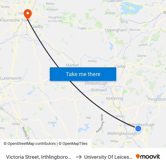 Victoria Street, Irthlingborough to University Of Leicester map