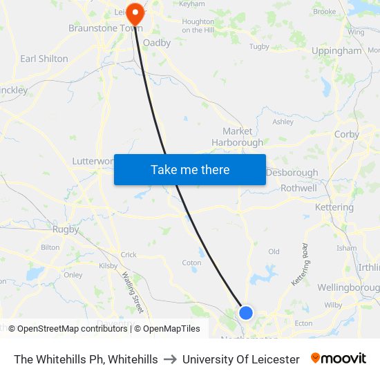 The Whitehills Ph, Whitehills to University Of Leicester map