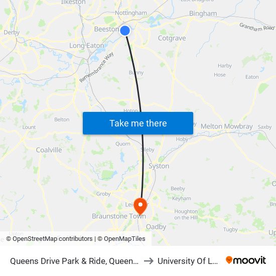 Queens Drive Park & Ride, Queens Drive (Li10) to University Of Leicester map