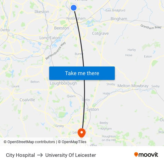 City Hospital to University Of Leicester map