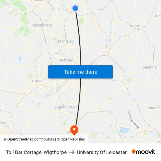 Toll Bar Cottage, Wigthorpe to University Of Leicester map