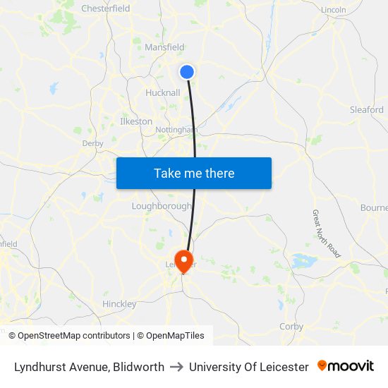 Lyndhurst Avenue, Blidworth to University Of Leicester map