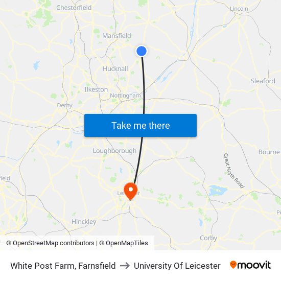 White Post Farm, Farnsfield to University Of Leicester map