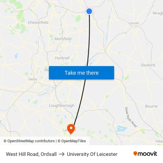 West Hill Road, Ordsall to University Of Leicester map