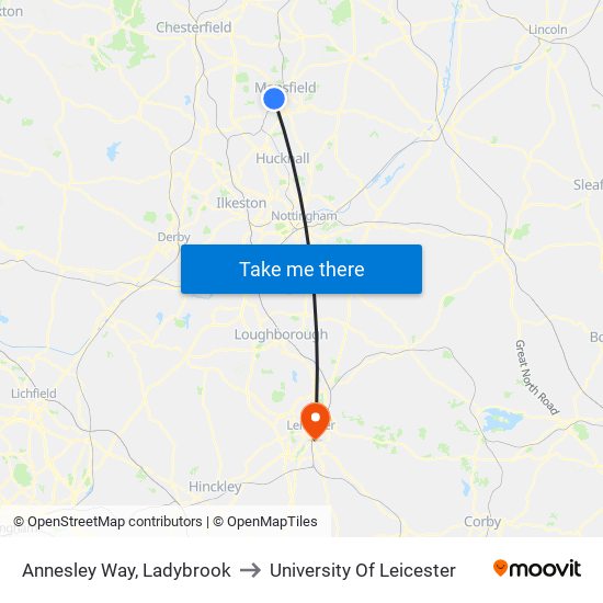 Annesley Way, Ladybrook to University Of Leicester map