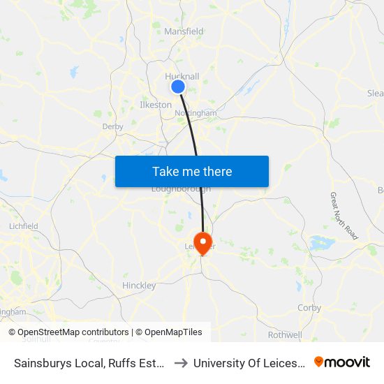 Sainsburys Local, Ruffs Estate to University Of Leicester map