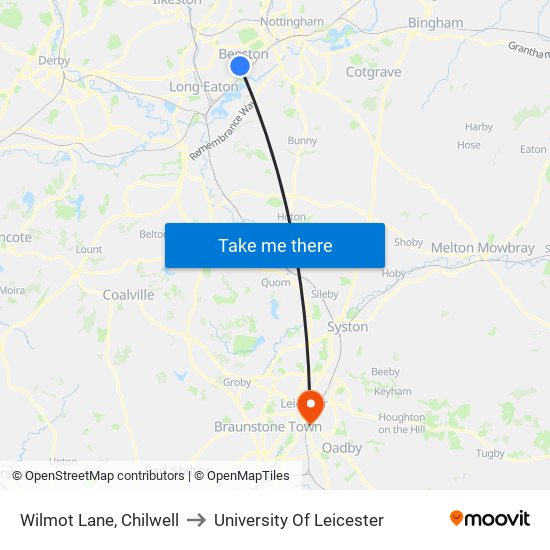 Wilmot Lane, Chilwell to University Of Leicester map