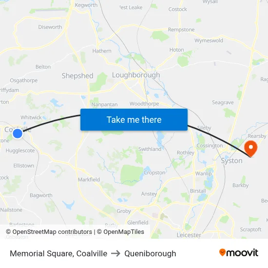 Memorial Square, Coalville to Queniborough map