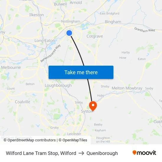 Wilford Lane Tram Stop, Wilford to Queniborough map
