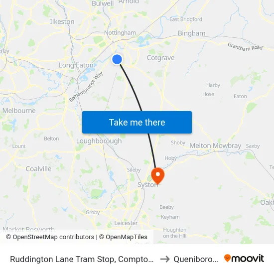 Ruddington Lane Tram Stop, Compton Acres to Queniborough map