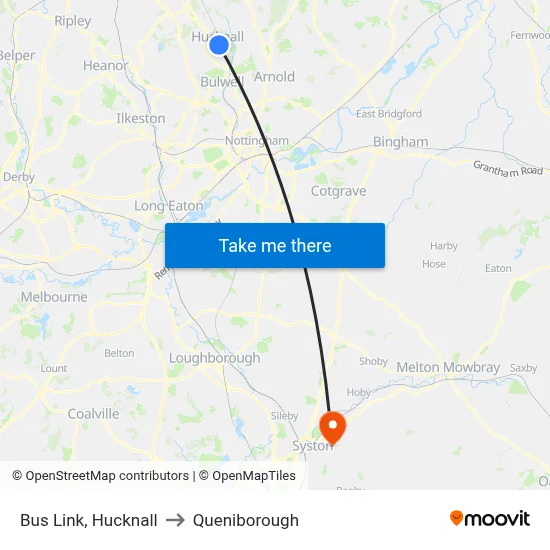 Bus Link, Hucknall to Queniborough map