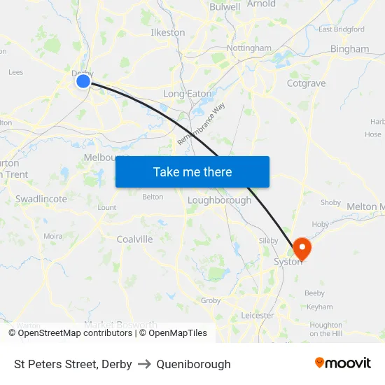 St Peters Street, Derby to Queniborough map