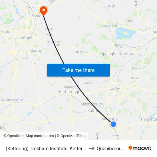 (Kettering) Tresham Institute, Kettering to Queniborough map
