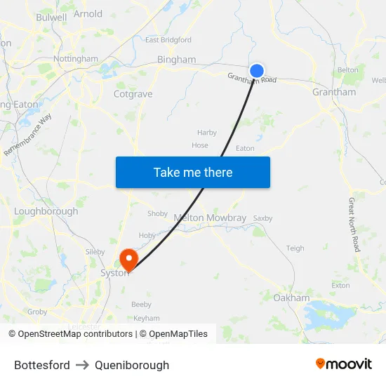 Bottesford to Queniborough map