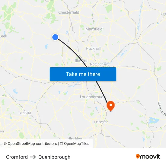 Cromford to Queniborough map