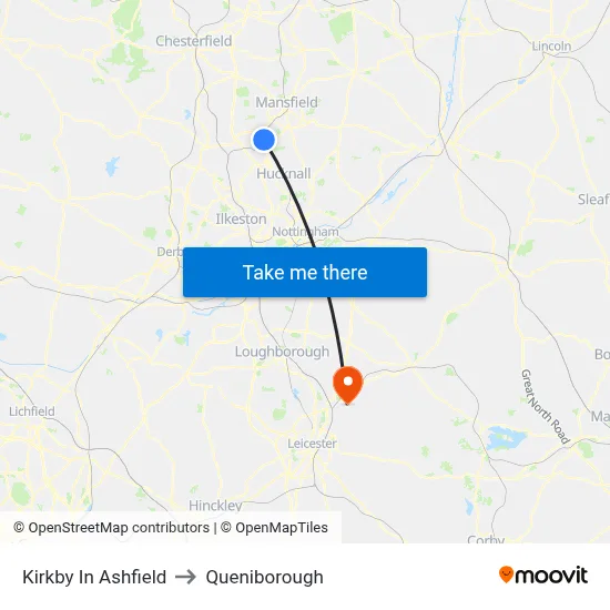 Kirkby In Ashfield to Queniborough map
