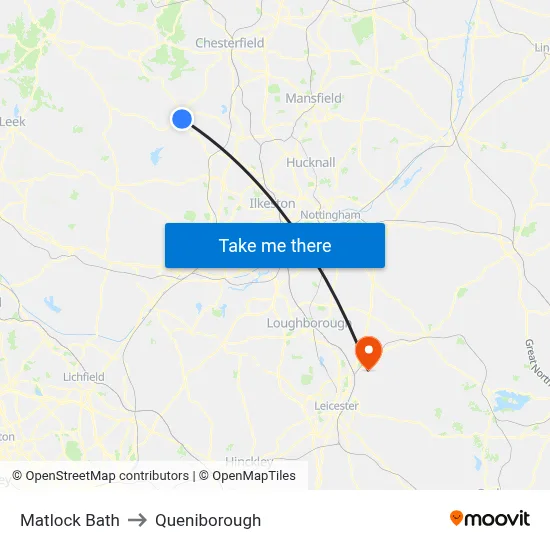 Matlock Bath to Queniborough map