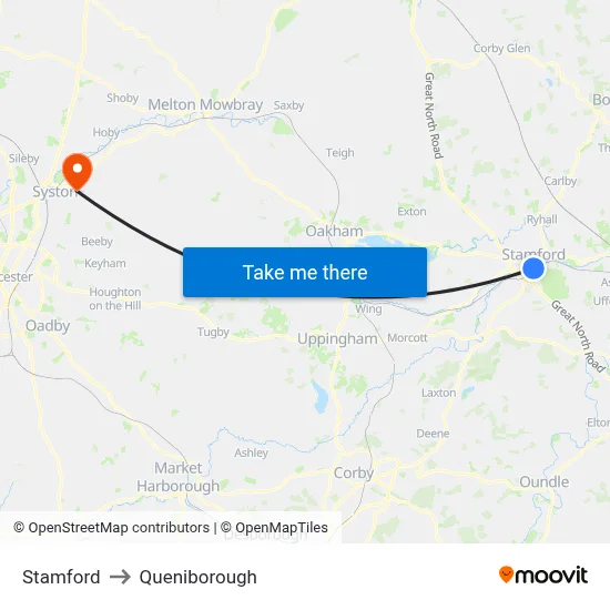 Stamford to Queniborough map