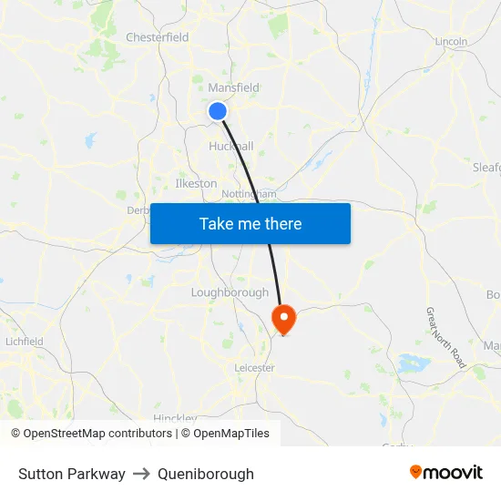 Sutton Parkway to Queniborough map