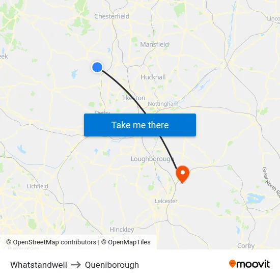 Whatstandwell to Queniborough map