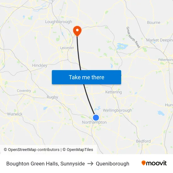 Boughton Green Halls, Sunnyside to Queniborough map