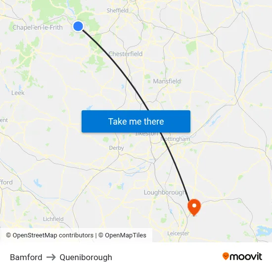Bamford to Queniborough map