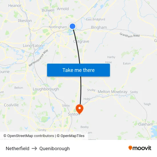 Netherfield to Queniborough map