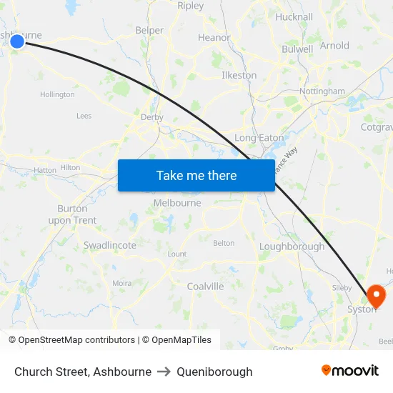 Church Street, Ashbourne to Queniborough map