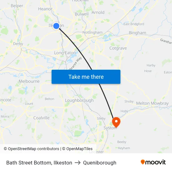 Bath Street Bottom, Ilkeston to Queniborough map