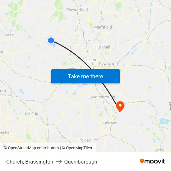 Church, Brassington to Queniborough map