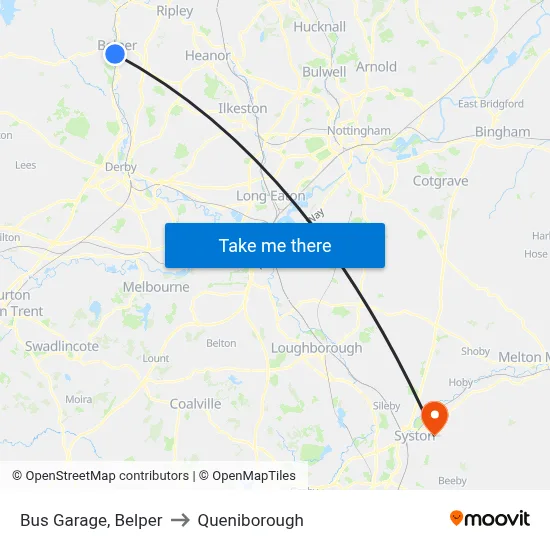 Bus Garage, Belper to Queniborough map
