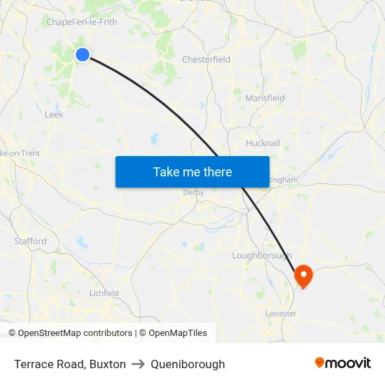 Terrace Road, Buxton to Queniborough map