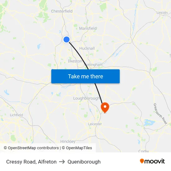 Cressy Road, Alfreton to Queniborough map