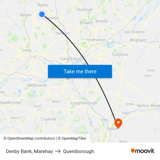 Denby Bank, Marehay to Queniborough map